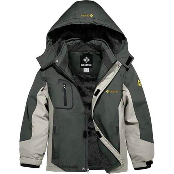 Boy's Waterproof Ski Snow Jacket Fleece Windproof Winter Jacket with Hood - Picture 7 of 7